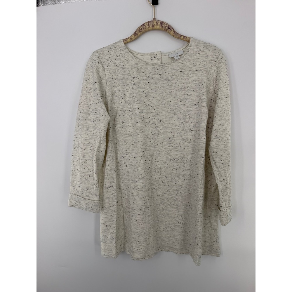 J. Jill Women Medium Cream Black Space Dye Flecked Knit Button Back Tunic Top